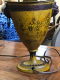 Yellow Tole Lamps With Black Shades- a Pair